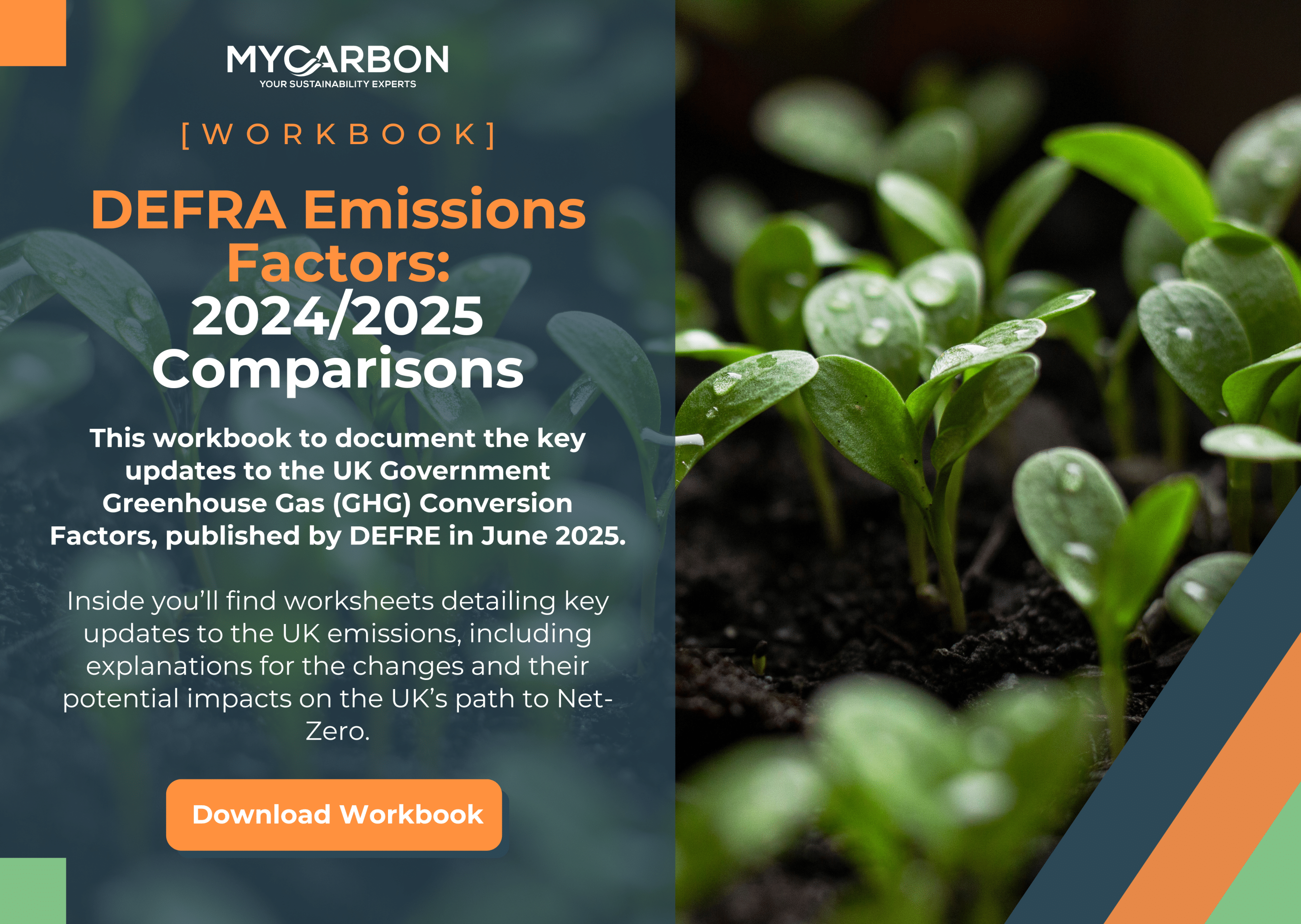 Logo: MyCarbon - Your Sustainability Experts [Workbook] DEFRA Emissions Factors: 2024/2025 Comparisons This workbook to document the key updates to the UK Government Greenhouse Gas (GHG) Conversion Factors, published by DEFRE in June 2025. Inside you’ll find worksheets detailing key updates to the UK emissions, including explanations for the changes and their potential impacts on the UK’s path to Net-Zero. [Download Workbook]